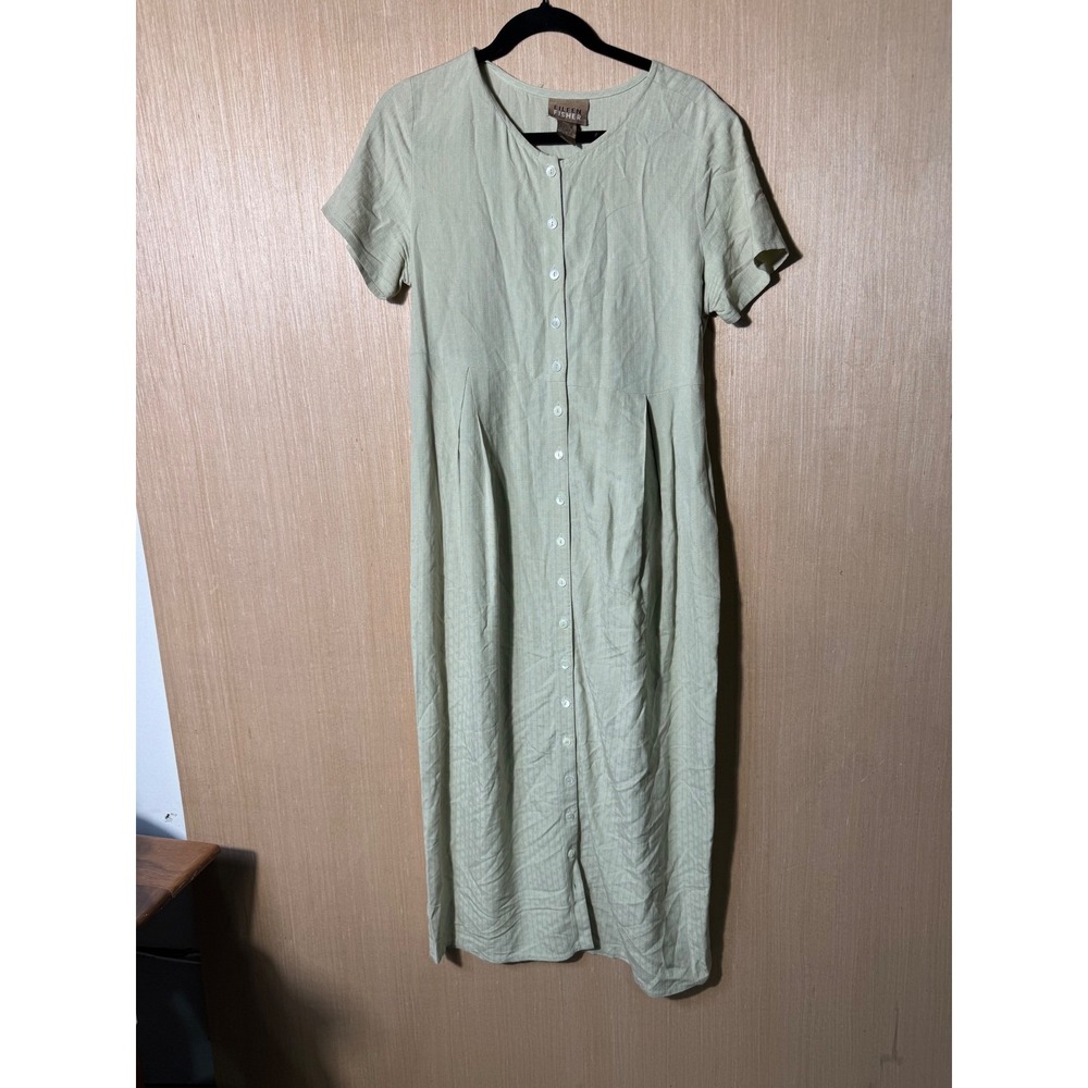 Eileen Fisher‎ Silk Button Front Dress Midi Sage Green Womens Size S/M